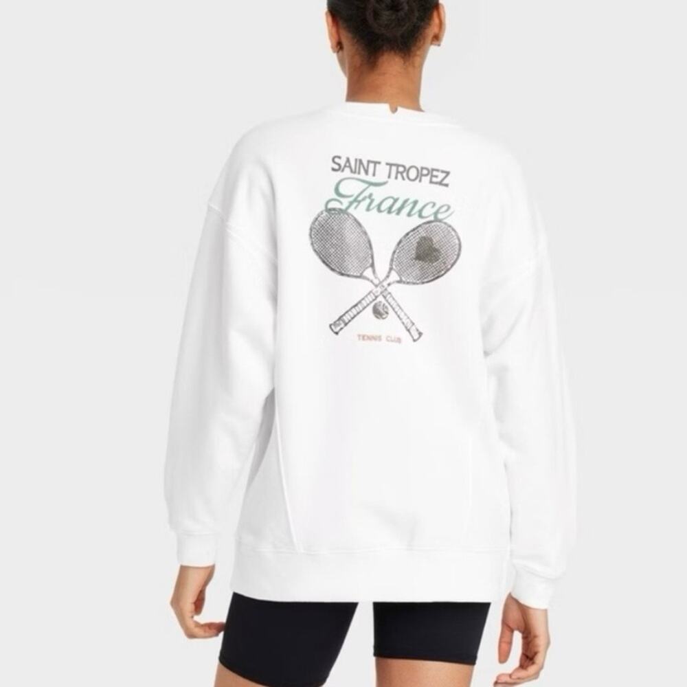 JoyLab Saint Tropez France Tennis Club Graphic Crewneck Sweatshirt NWT